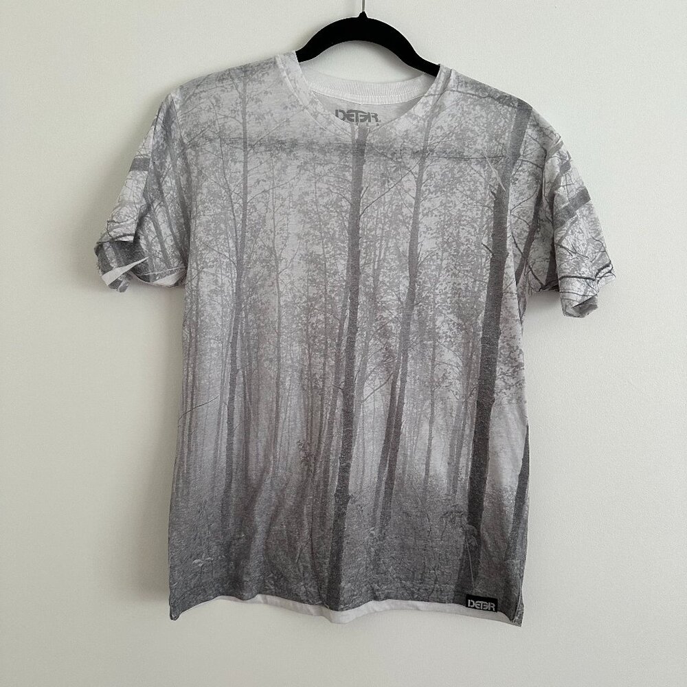 DETER, Grey and White Tree Print T-Shirt, M